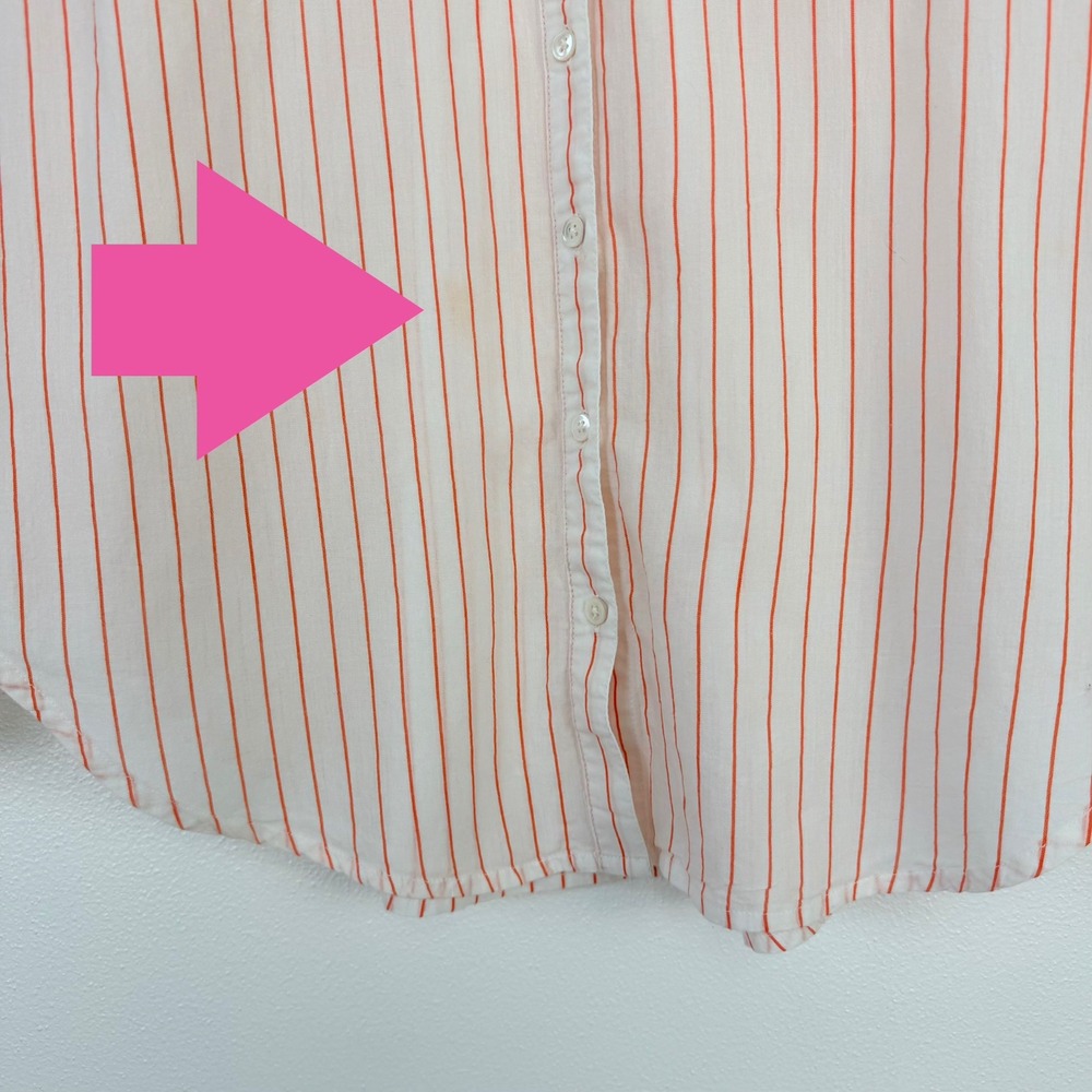 LILLA P Boyfriend Button Down Shirt Top Women M Tangerine Stripe Cotton Minimal - Picture 5 of 16
